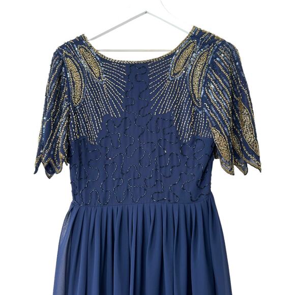 ASOS Virgos Lounge Lena Navy Beaded Maxi Dress Size 6 - Picture 2 of 16